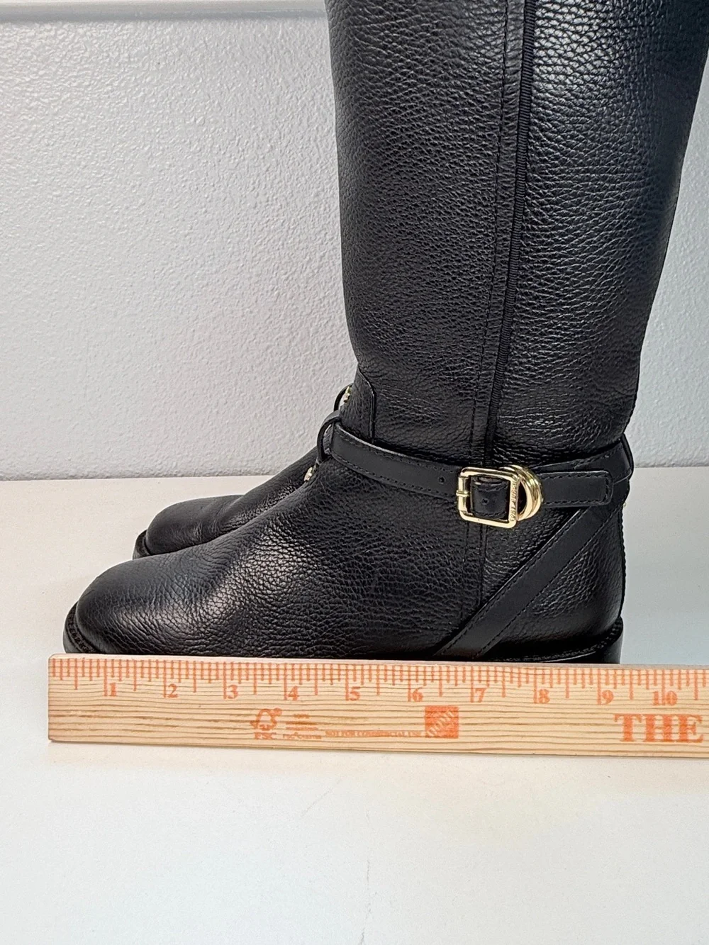 Tory Burch Tall Dark Brown Pebbled Leather Riding Boots Gold Logo size 8 Boots